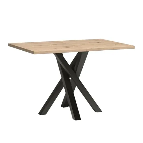 Lomadox Ausziehbarer Esstisch 120-160 cm in Eiche Schwarz - Moderner Esstisch mit auffälligen Lamellen-Details und stabiler Metallkonstruktion. Ideal für flexible Essbereiche, einfach ausziehbar und schnell montiert.