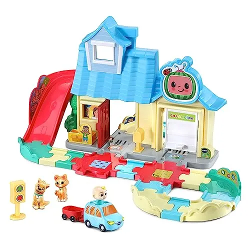 VTech Tut Tut Baby Flitzer - CoComelon JJs Spielhaus Schienenset, interaktives Spielset mit Melodien und beweglichen Elementen für Kinder von 1,5-5 Jahren