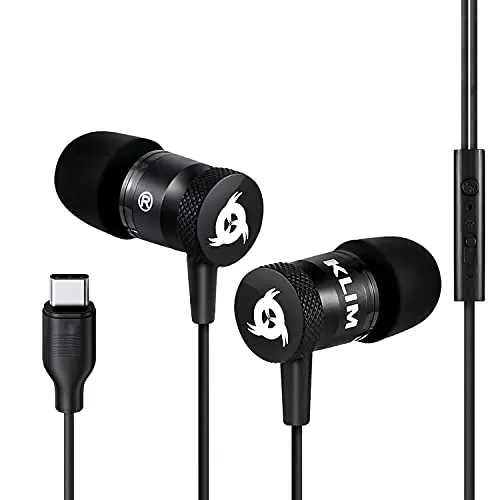 KLIM Fusion In-Ear Kopfhoerer USB-C mit Mikrofon und Memory Foam | Blockt Außenlärm komplett und punktet mit auffälligem Gamer Design, Schwarz