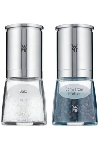 WMF De Luxe Salz und Pfeffermühle Set 2-teilig - Küchenhelfer mit Cromargan Edelstahl und Glas, inklusive 10 Jahre Garantie auf das korrosionsfreie Keramikmahlwerk für präzises Mahlen von Salz, Pfeffer und Gewürzen.