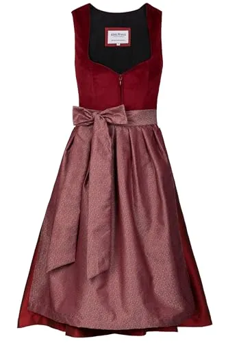 Edelnice Designer Midi Dirndl Luise Samt rot mit Schürze - Elegantes Midi Dirndl aus hochwertigem Samt in Bordeaux, inkl. passender Schürze. Feminine Passform mit feinen Brustnähten und schimmerndem Rockstoff. Ideal für besondere Anlässe!
