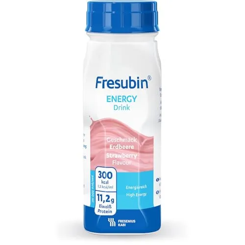FRESUBIN Energy Drink Erdbeere 24 x 200 ml - Arzneimittel für eine eiweißreiche, hochkalorische Ernährung. Mit 300 kcal pro Flasche ideal bei Appetitlosigkeit und erhöhtem Energiebedarf. Laktose- und glutenfrei, perfekt für unterwegs.