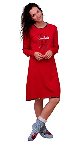 Damen Nachthemd Bigshirt von Normann - Übergrößen bis 60/62, Farbe: Rot - Langarm-Nachthemd aus 100 % Baumwolle, ideal für entspannte Nächte oder als Loungewear. Verfügbar in Übergrößen und mit angenehmem Tragekomfort. Pflegeleicht und schadstofffrei gemäß ÖKOTEX STANDARD 100.