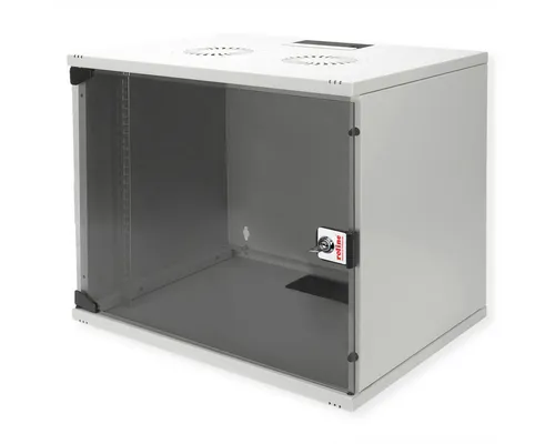 ROLINE 19-Zoll Wandgehäuse Basic 9 HE Grau - Servergehäuse mit robustem Stahlbau, abschließbarer Vollglastür und einfacher Montage. Ideal für kleine bis mittelgroße Netzwerke, inkl. Kabelzuführung und Lüftungsschlitzen.