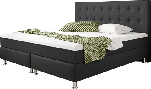 Boxspringbett Köln Plus mit integriertem Topper 180x200 Webstoff Anthrazit