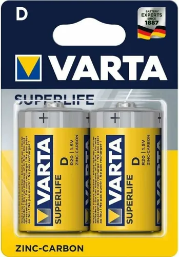 Varta R20 D 1,5 V-Batterien (2 Stück) - Zuverlässige Zink-Kohle-Batterien für Niedrigstromgeräte wie Wanduhren und Fernbedienungen. Langlebig mit einer Haltbarkeit von bis zu 3 Jahren.