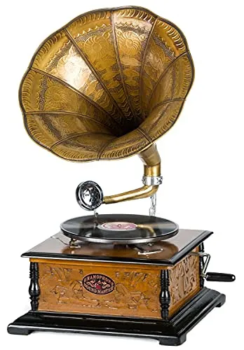 Nostalgie Grammophon Schellackplatte - Antik Stil - Spieluhren: Neu im antiken Stil, mit edlem Holz- und Metallfinish, Höhe 70cm - ein echter Hingucker für Sammler und Liebhaber nostalgischer Klänge.