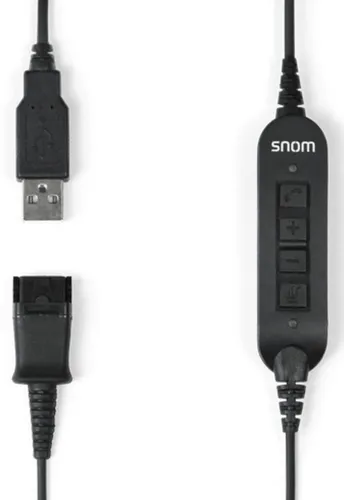 Snom USB Adapterkabel ACUSB für Headset A100M+ A100D Schwarz - VoIP-Telefonadapter mit 1.7 m Länge, ausgestattet mit einer praktischen 4-Tasten-Fernsteuerung für einfachen Zugriff auf Funktionen, ideal für Snom A100D und A100M.