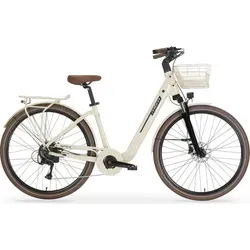MBM Elektro-Citybike NEFELE 28 Zoll, creme - E-Bike mit leistungsstarkem Etrotek Hinterradmotor (45Nm) für müheloses Fahren, ideal für den Arbeitsweg oder entspannte Radtouren.