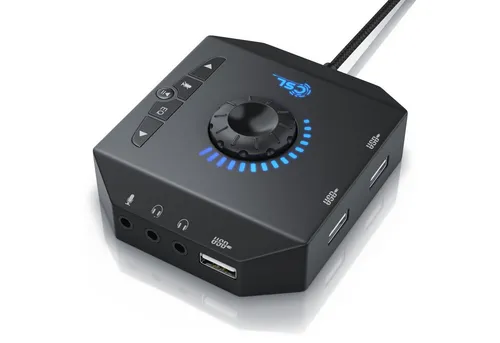 CSL USB-Soundkarte mit Lautstärkeregelung - Externe Soundkarte für Headset, Kopfhörer und Mikrofon, ermöglicht eine einfache Lautstärkeregelung und sorgt für klaren Sound in jedem Setup.