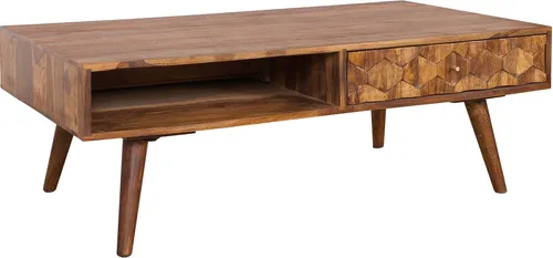Invicta INTERIOR Couchtisch Mystic Living 100cm aus Sheesham Holz - Beistelltisch fürs Wohnzimmer mit einzigartiger 3D-Oberfläche, viel Stauraum und einem stilvollen Retro-Design aus massivem Sheesham-Holz.