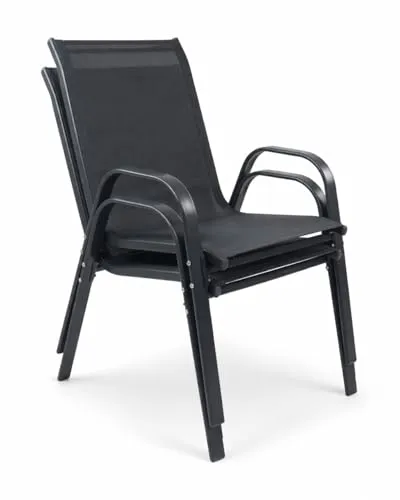 VCM 2-TLG. Set Gartenstuhl Hochlehner - Stapelbare Balkonstühle aus hochwertigem Metall, bequeme Textilene Oberfläche in Anthrazit