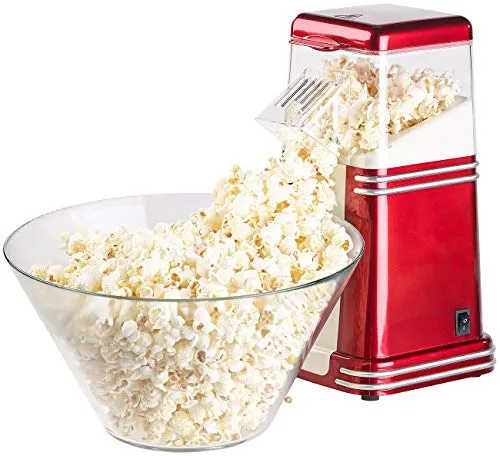 Rosenstein & Söhne XL-Heißluft-Popcornmaschine - Popcorn-Maschine für bis zu 100 g Mais, zubereitet in nur 2 Minuten ganz ohne Fett dank Heißluft. Ideal für Heimkino-Abende und Partys im nostalgischen Retro-Look.