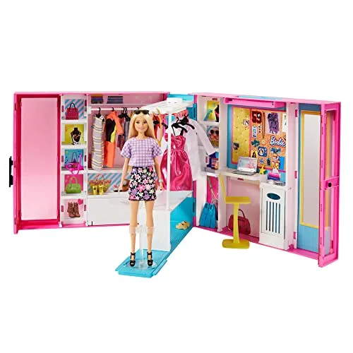 Mattel GBK10 Barbie Traum Kleiderschrank - Möbel & Gebäude, stilvoller Kleiderschrank für Barbie mit viel Stauraum und praktischen Fächern für kreative Spielmöglichkeiten.