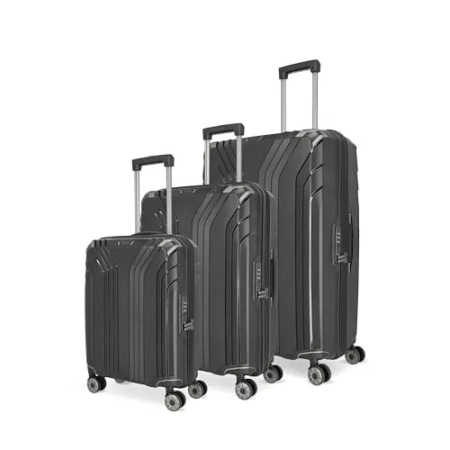 Travelite ELVAA 4-Rad Kofferset 3-teilig - Koffer Set aus Hartschale in L/M/S mit recyceltem Innenfutter, bruchfest und kratzunempfindlich, ideal für sicheres Reisen mit TSA Schloss und Schutzecken.