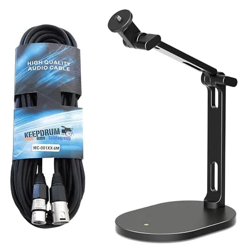 RØDE DS-2 Desktop Mikrofonständer mit XLR-Kabel - Mikrofonständer mit schwerem Stahlsockel für optimale Positionierung, belastbar bis 900g, inklusive 6m XLR-Kabel für Studio- und Liveanwendungen.