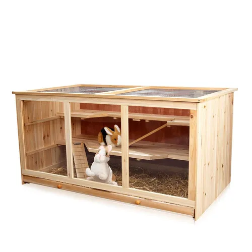 Mucola Kleintierkäfig - Dreistöckiger Nagerkäfig aus Holz - Käfige für Hamster, Mäuse und Ratten, ideal für drinnen und draußen, mit Plexiglas-Deckel für optimale Sicht und mehrere Stockwerke für mehr Platz und Spielmöglichkeiten.