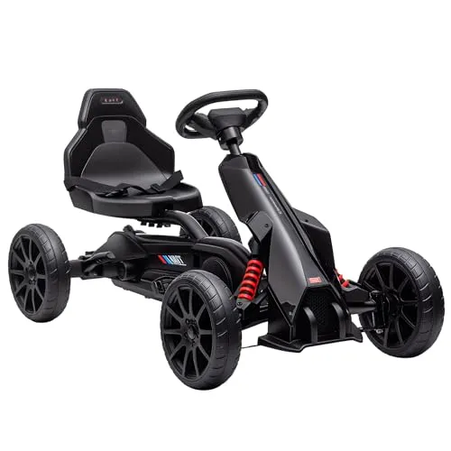 HOMCOM Go-Kart Kinderfahrzeug mit verstellbarem Sitz - Go-Kart für Kinder ab 3 Jahren, mit verstellbarem Sitz und Handbremse für sicheres Fahren. Ideal für aktive Spielstunden im Freien.