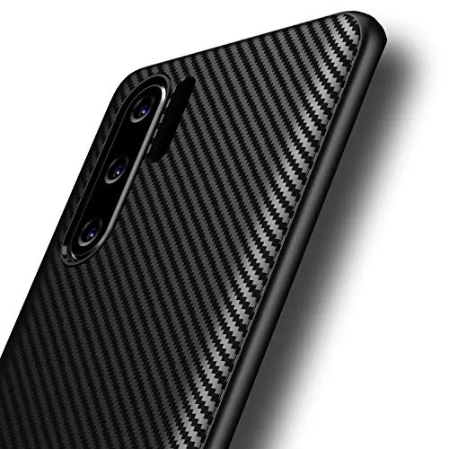 AVANA Hülle für Huawei P30 Pro, P30 Pro New Edition Schutzhülle Flexibles Slim Case Schwarz Schutz Silikon TPU Kratzfest Kohlefaser Bumper Cover Carbon Optik