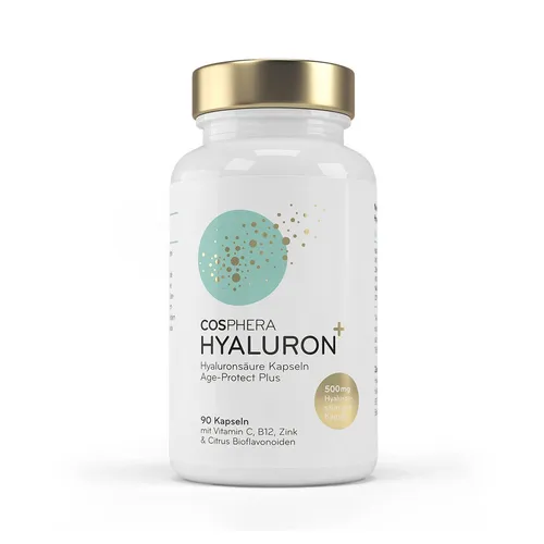 COSPHERA Hyaluronsäure Kapseln 90 St - für straffe Haut - Nahrungsergänzungsmittel mit hochdosierter Hyaluronsäure, unterstützt die Hautelastizität und sorgt für ein jugendliches Aussehen.
