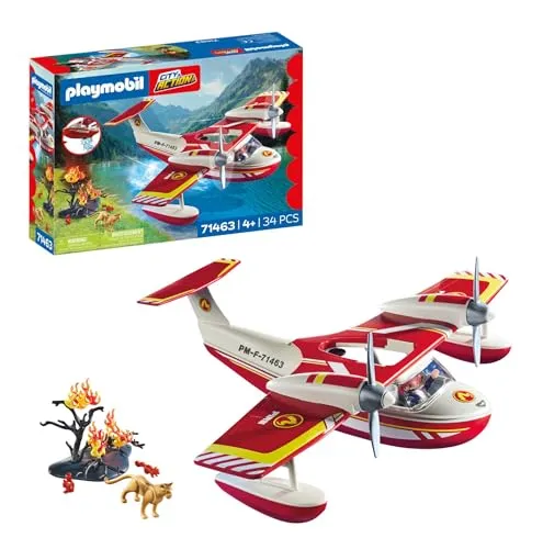 PLAYMOBIL Action Heroes 71463 Feuerwehrflugzeug - Löschfunktion für heldenhafte Rettungsmissionen, inklusive Feuerwehrmann und robustem Zubehör für stundenlangen Spielspaß
