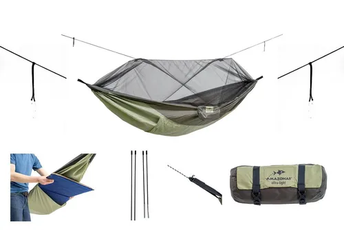 AMAZONAS - Ultra-Light Hängematte Moskito-Traveller Thermo - Hängematten & Hängestühle mit integriertem Moskitonetz und Thermofach für Isomatten, ideal für Trekking-Touren und optimalen Insektenschutz.