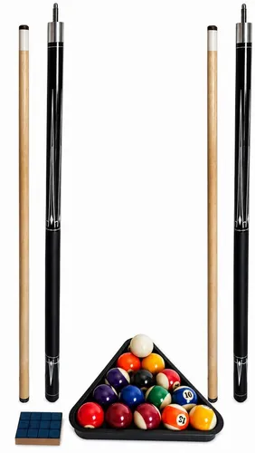 John West Billardqueue Komplett Set - 2 Queues, Kugeln, Triangel, Kreide - Optimales Billard Komplett Set mit 2 hochwertigen Queues, 57 mm Kugeln und Zubehör. Ideal für Einsteiger und Hobbyspieler, um Spaß und Präzision zu vereinen.