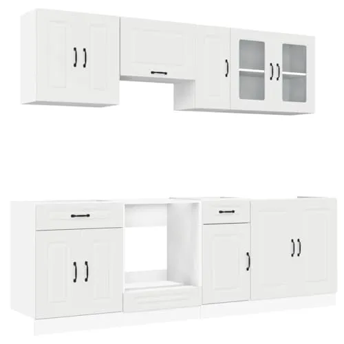 vidaXL 8-TLG. Küchenschrank-Set Kalmar Weiß - Küchenzeilen mit elegantem Design und viel Stauraum, aus robustem Holzwerkstoff, pflegeleicht und ideal für eine moderne Küche.