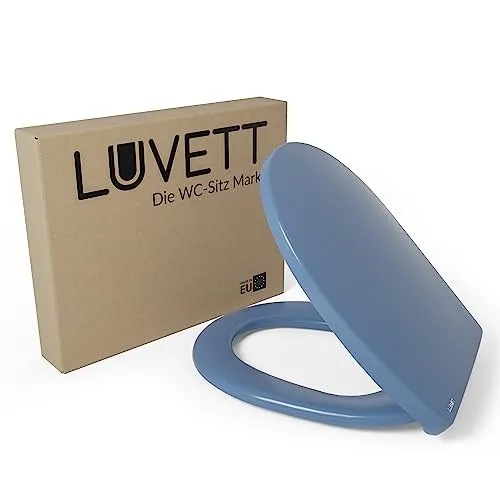LUVETT® WC-Sitz C100 mit Absenkautomatik - Ovaler WC-Sitz in Bermuda Blau, belastbar bis 175 kg, mit einzigartiger Absenkautomatik und einfacher Montage durch 3 Scharnier-Varianten. Hygienisches Urea Duroplast für eine einfache Reinigung.