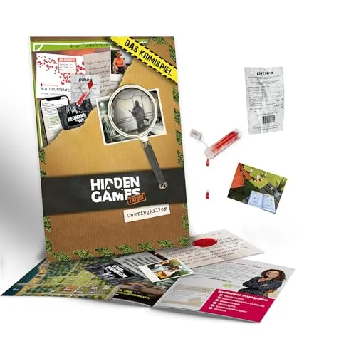 Hidden Games Tatort Spiel Campingkiller - Familienspiel und Detektivspiel, spannendes Escape Room Erlebnis für 1-6 Spieler, Made in Germany