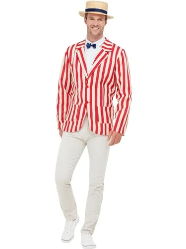 Smiffys 20er Jahre Friseurladen Kostüm, Rot & Weiß - Kostüm-Outfits für Erwachsene, inklusive Jacke, Hut & Fliege, ideal für 20er-Jahre-Mottopartys und Events, geprüft nach EU-Sicherheitsstandards.