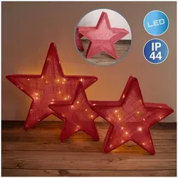 Näve 3er-Set LED-Deko-Weihnachtssterne rot mit Trafo - Nussknacker - Strahlendes Trio in Rot für festliche Stimmung, ideal für drinnen und draußen, bringt Freude in jedes Zuhause.