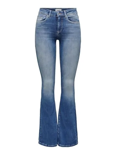 ONLY Damen Onlblush Life Mid Flared Bb Rea1319 Noos Jeans - Nachhaltige Midwaist Jeans aus Baumwolle mit ausgestellten Beinen im 5-Pocket-Style, ideal für einen modernen Look.
