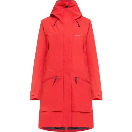 Didriksons Ilma WNS Parka 8 - Pomme Red (463) für Damen - Eleganter Parka für Damen, ideal für Alltag und Freizeit. Mit winddichten und wasserabweisenden Eigenschaften, verstellbarer Kapuze und reflektierenden Details für erhöhte Sichtbarkeit.