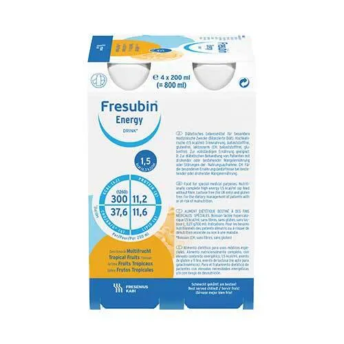 Fresubin Energy Trinknahrung Multifrucht 6X4X200 ml - Hochkalorische Trinknahrung für erhöhte Energiebedarfe, laktosearm, glutenfrei und in verschiedenen Geschmacksrichtungen erhältlich. Ideal zur Unterstützung bei Mangelernährung.