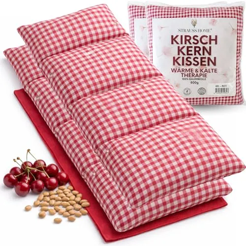 Kirschkernkissen 2er Pack - Mikrowellen-Wärmekissen in Rot - Praktisches 2er Set Mikrowellen-Wärmekissen von Strauss Home: Ideal für Nacken und Schulter, bietet angenehme Wärme und Komfort mit langlebigem Baumwollstoff. Perfekt für entspannende Momente.