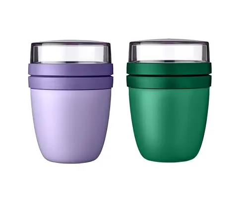 Mepal | Lunchpot Ellipse Mixed Mini | Vivid Lilac + Vivid Green | Müslibecher to go | Unterteilung für Joghurt & Müsli | 300 ml + 120 ml | Geeignet für Gefrierschrank, Mikrowelle & Spülmaschine