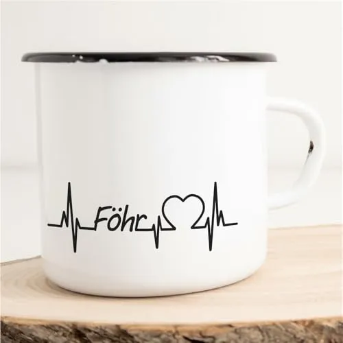 Huuraa Emaille Tasse Föhr Geschenk Kaffeebecher Vintage 300ml Föhr Geschenkidee