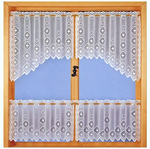 heimtexland ® Scheibengardine Set 4-TLG Flügelfenster Bistro Gardine Weiß Fensterdekoration Raute Jacquard Typ734