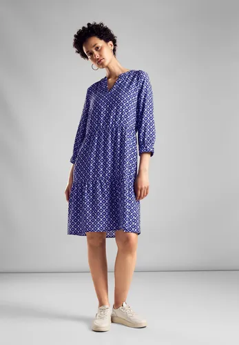 STREET ONE Damen A144100 Tunika Kleid mit Print, Deep Blue, 40 EU - Freizeitkleider für Damen, leichtes Sommerkleid mit dekorativem Ausschnitt und 3/4 Arm – perfekt für warme Tage!