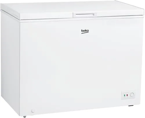 Beko CF316EWN Gefriertruhe - Tiefkühler mit 308 l Nutzvolumen, leise mit 40 dB, inklusive Temperaturalarm und Transportrollen für einfache Mobilität.