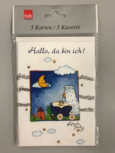 Geburt – Baby  - Geburtsanzeige - 5 Karten – 5 Umschläge – im Format 10,5 x 14,5