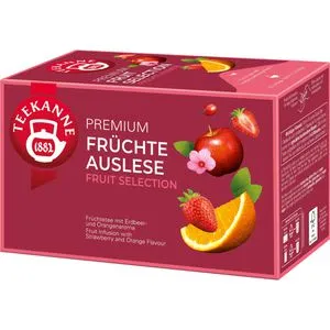 Teekanne Premium Fruit Selection Tee - Früchtetee in Aromaschutzbeuteln, mit fruchtig-frischem Erdbeer- und Orangenaroma. Ideal für Teegenuss in 5-8 Minuten.