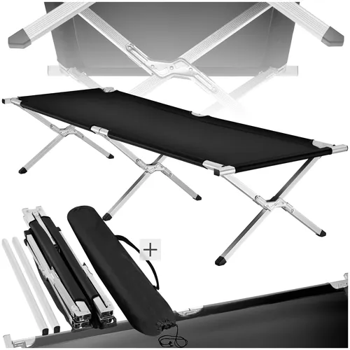 tectake® Feldbett mit Aluminiumgestell - Camping-Möbel für erholsame Nächte, tragbar und leicht dank Klappvorrichtung und Tragetasche, Belastbarkeit bis 150 kg.