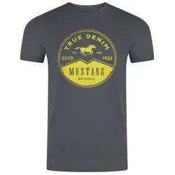 MUSTANG T-Shirt Herren Printshirt Regular Fit (1-tlg) Kurzarm Tee Shirt mit Rundhalsausschnitt aus 100% Baumwolle grau 4XL (68/70)