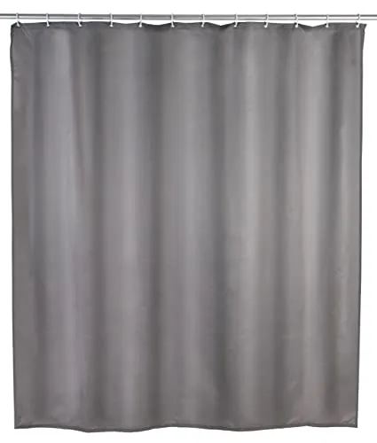 WENKO Anti-Schimmel Duschvorhang Grau, 180 x 200 cm - Hochwertiger Textil-Duschvorhang aus 100 % Polyester, waschbar bei 30°C. Mit antibakterieller Beschichtung für langanhaltende Sauberkeit und 12 praktischen Ringen zur einfachen Befestigung.