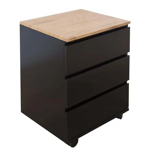 riess-ambiente Rollcontainer BIG DEAL 46cm schwarz/natur - Rollcontainer mit 3 Schubladen, bietet viel Stauraum und Mobilität, kombiniert elegantes Schwarz mit natürlichem Holz für ein modernes Büroambiente.