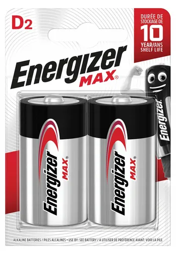 Energizer Max Mono D LR20 Alkaline Batterie - 2er Verpackung - Zuverlässige Alkaline-Batterien für Spielzeug, Taschenlampen und Alarmsysteme. Mit bis zu 10 Jahren Lagerfähigkeit sind sie jederzeit einsatzbereit und bieten langlebige Energie für Ihre Alltagsgeräte.