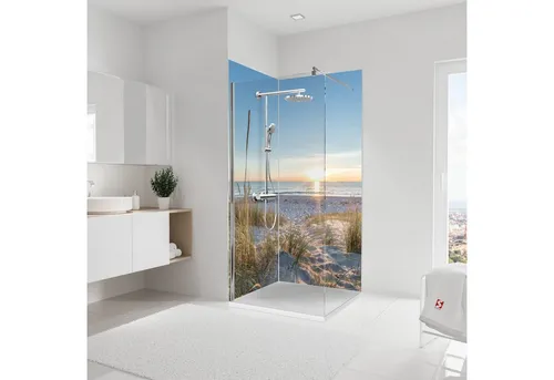 Schulte Badrückwand DecoDesign Sonnenuntergang Düne - Fugenlose Wandverkleidung aus pflegeleichtem Alu-Verbund, ideal für Badezimmer und Wohnräume. Set mit 2 Platten, einfache Montage und kratzfest für langlebige Schönheit.