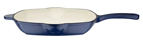 GSW Grillpfanne Blue Magic 28cm mit 2 Ausgüssen - Pfanne aus hochwertigem Gusseisen für gleichmäßige Wärmeverteilung, ideal für fettfreies Braten und spülmaschinengeeignet. Perfekt für alle Herdarten, auch Induktion.